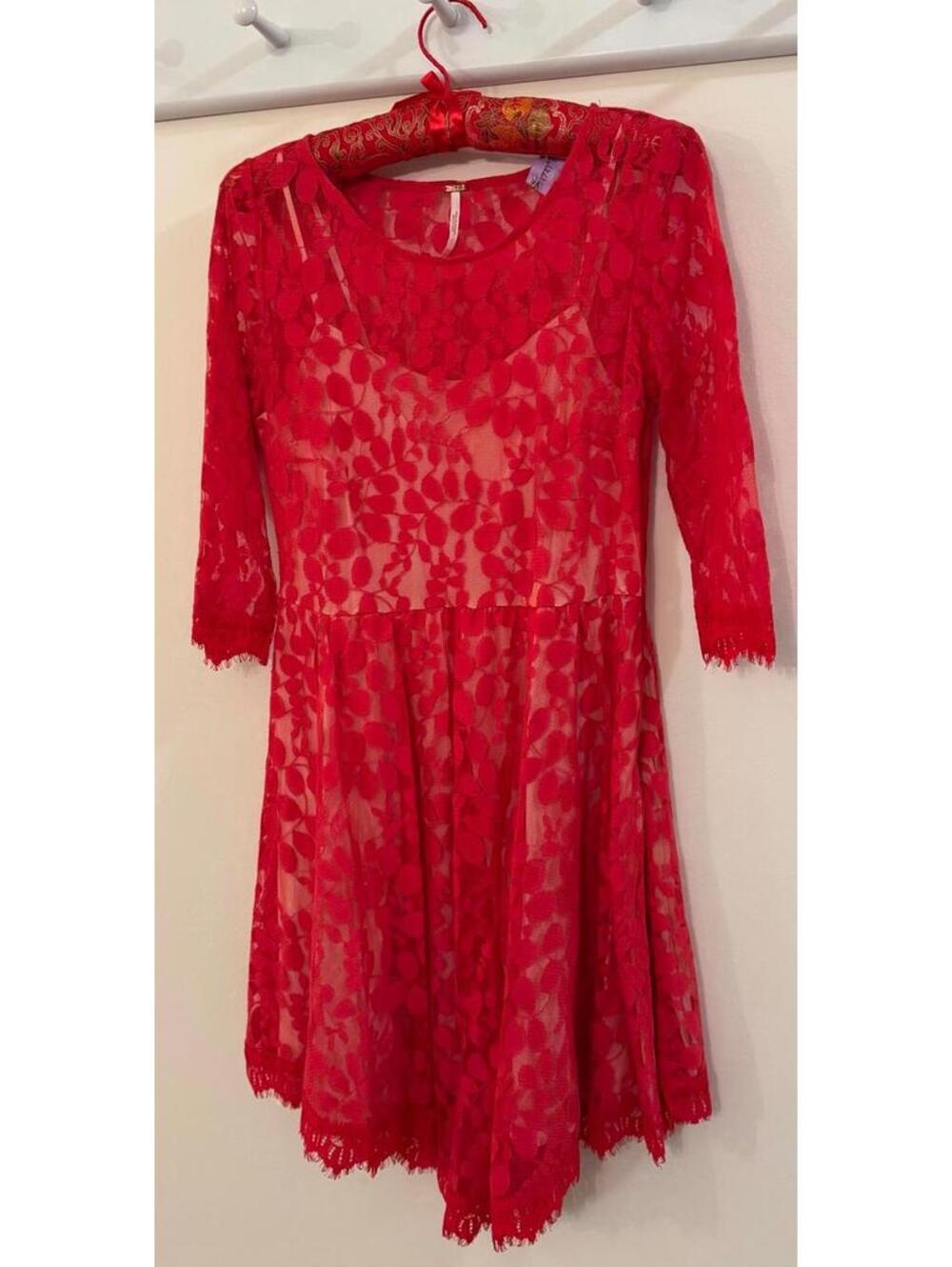Free People Red Lace Long Sleeve Dress Size 4